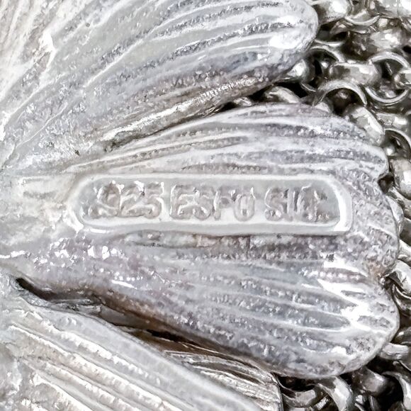 Vintage Esposito ESPO SIG Sterling Silver 925 Pearl Bib Floral Necklace 17" - Picture 6 of 7